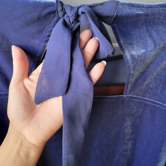 Talbots Velvet Royal Blue Pajama Set Size Large Ruffled Sleeve Top Straight Legs - Picture 6 of 15